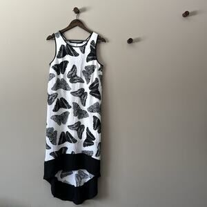KENSIE HIGH LOW BLACK & WHITE BUTTERFLY MOTH DRESS SIZE MEDIUM